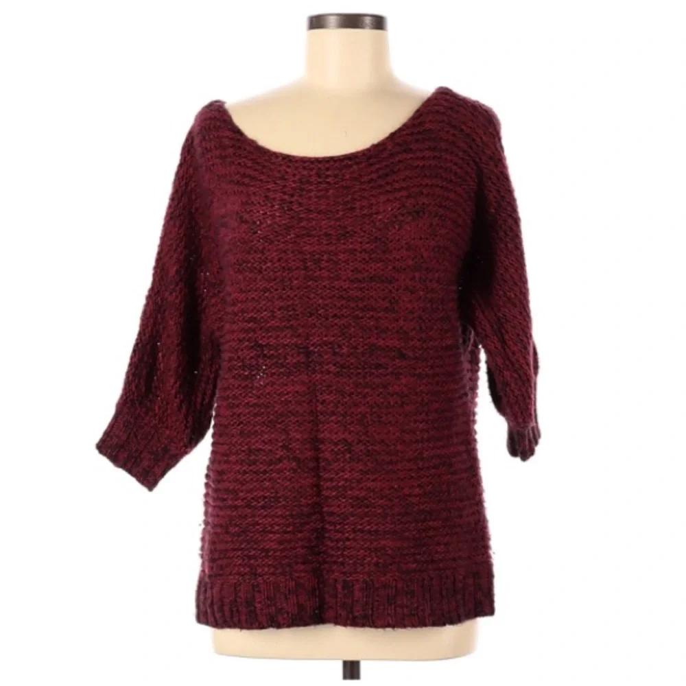 ANTHROPOLOGIE Staring at Stars Maroon & Black Heather Knit Sweater Size Large
